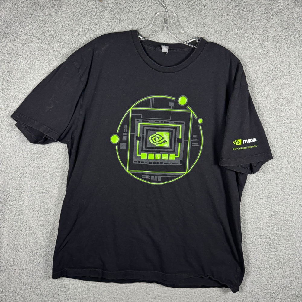 NVIDIA Impossibly Advanced Graphic T-Shirt Mens XL Black Neon Green Tech Tee